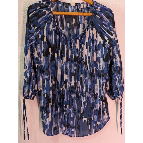 Fred David Women Blouse Blue Size Large Geometric Pattern (969D) - Picture 1 of 3
